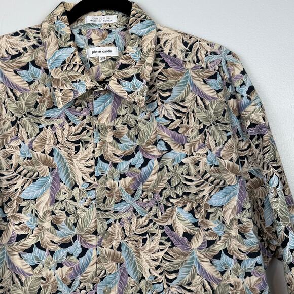 Pierre Cardin XXL Shirt Leaf Print 100% Cotton Made in Korea Vintage Style - Picture 1 of 8